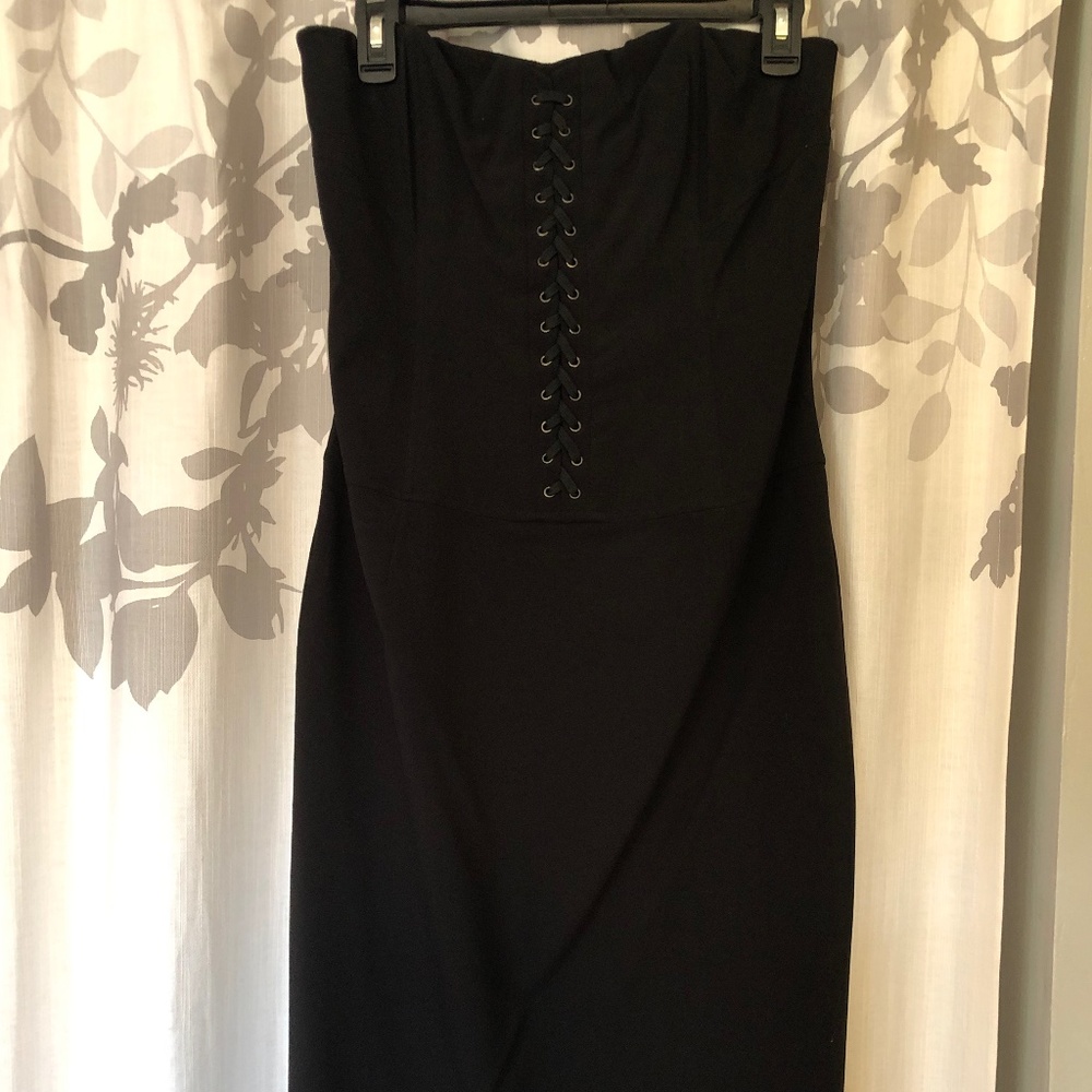NWT Black Lace-up Strapless Dress